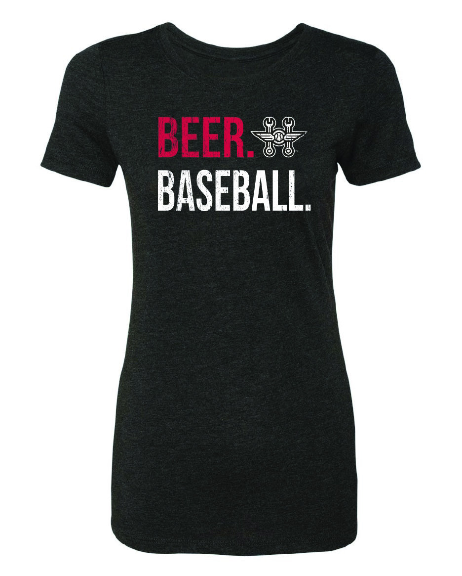 Ladies Black Beer Baseball T-Shirt